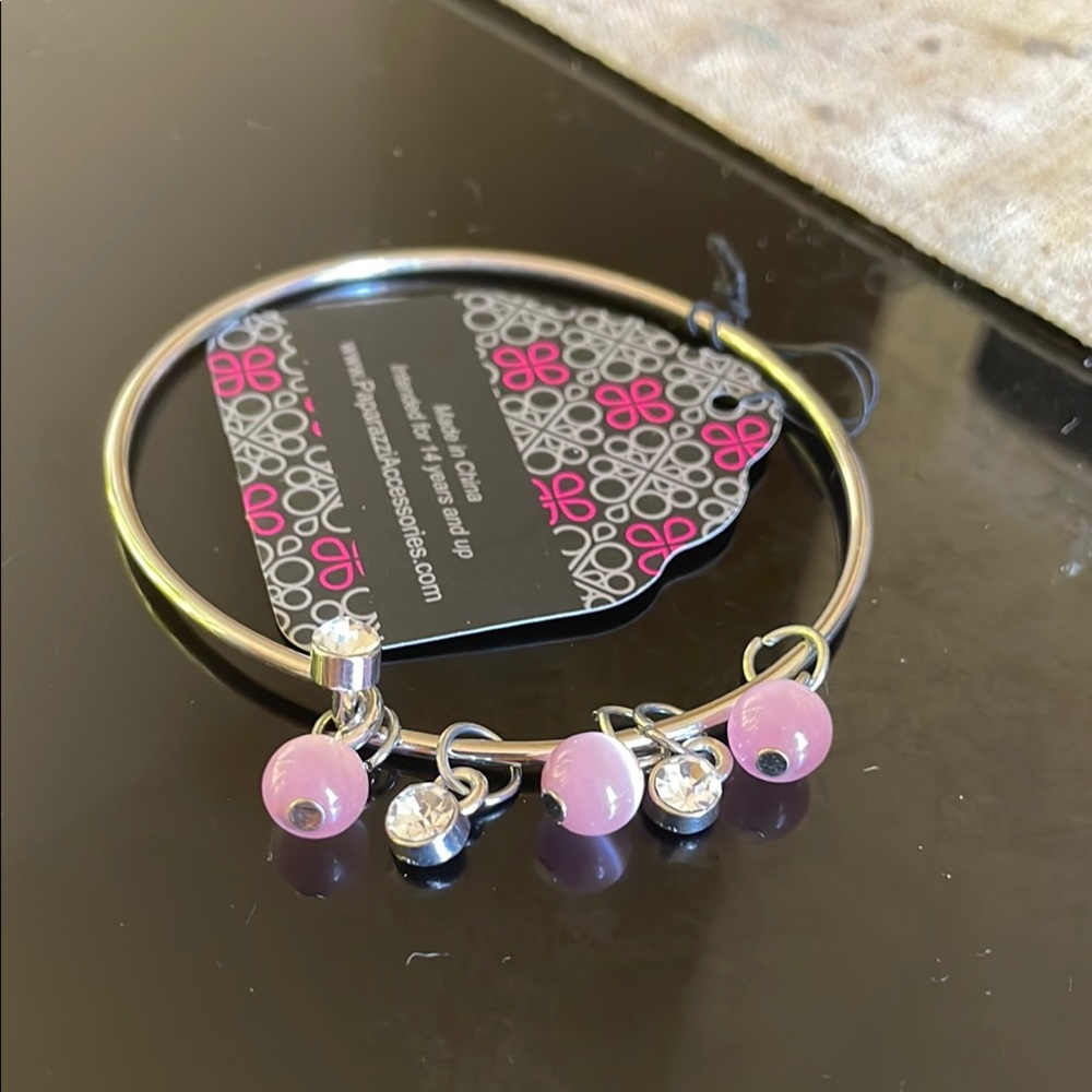 Paparazzi Silver Charm Bracelet with Purple and White Beads
